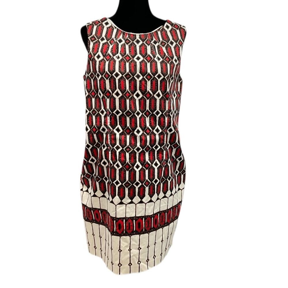 Talbot's Geometric Print Sheath Dress Red Blk Brown 14